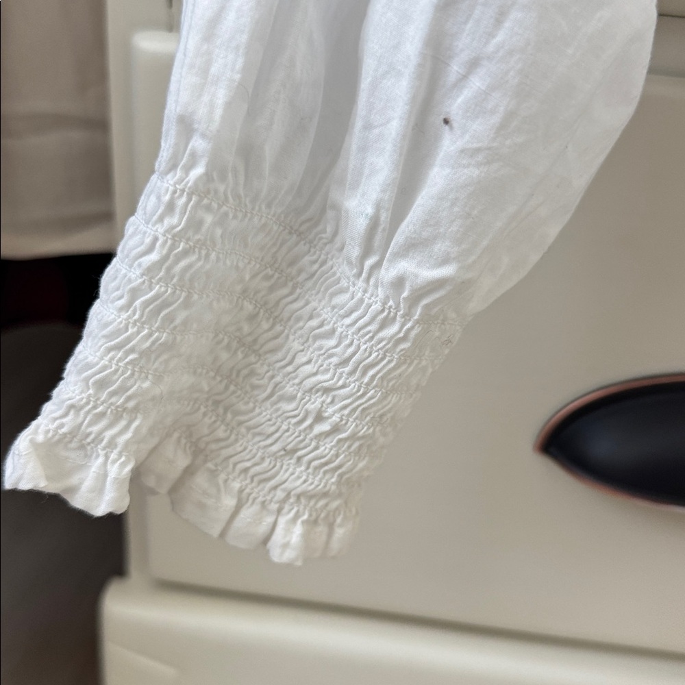 bobi White Ruffle-Neck Button-Down Blouse - Picture 4 of 6